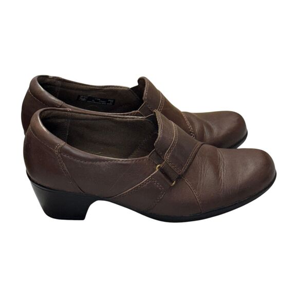 Clarks Women's US 7.5M Clog Brown Leather Casual Slip-On Block Heel Shoes 62729 - Picture 3 of 10